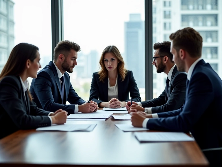Professional legal team discussing business strategy